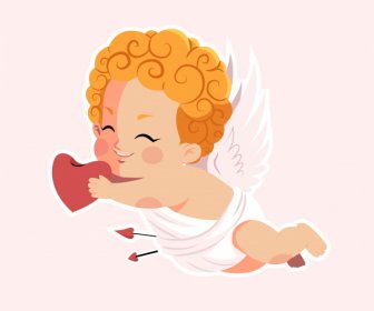 Ikon Cinta Flying Cupid Sketsa Karakter Kartun Lucu