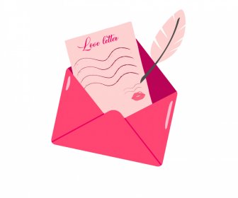 love letter with quill icon flat retro sketch