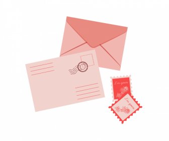 Love Letter With Stamp Design Elements Flat Retro Design