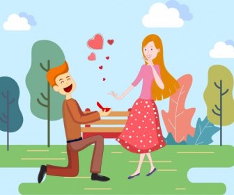 Love Painting Couple Hearts Icon Cartoon Design