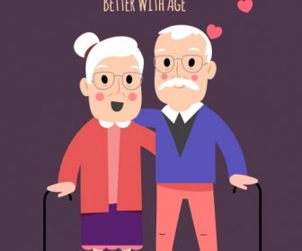 Love Painting Old Couple Hearts Icons Classical Decor