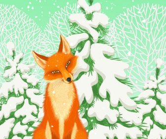 Lovely Animals In Winter Design Vector Set