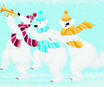 Animales Encantadores En Diseño Invierno Vector Set