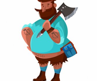 Lumberjack Icon Colored Cartoon Character Sketch