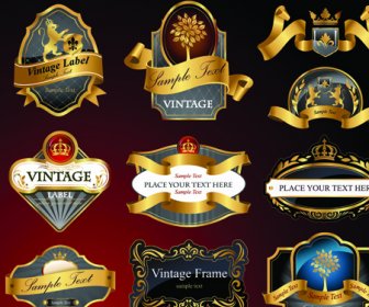 Luxurious Black And Gold Labels Vector