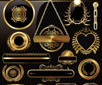 Luxurious Golden Frames And Labels Design Vector