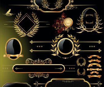 Rótulos E Molduras Douradas Luxuosas Design Vector