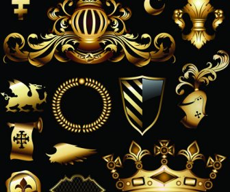 Heráldico Com Vector Ornamentos Luxuoso Dourado