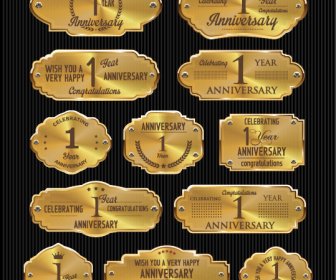 Luxury Anniversary Golden Laurel Labels Vector