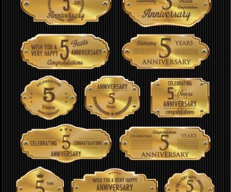 Vector De Etiquetas De Oro Laurel De Aniversario De Lujo
