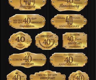 Vector De Etiquetas De Oro Laurel De Aniversario De Lujo