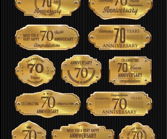 Mewah Ulang Tahun Emas Laurel Label Vektor