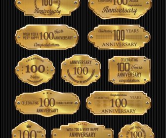 Luxury Anniversary Golden Laurel Labels Vector