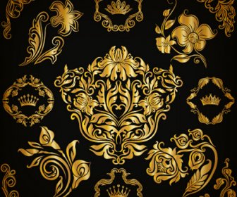 Роскошные цветочные орнаменты Золотой векторов
