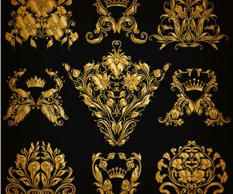 Luxury Floral Ornaments Golden Vectors