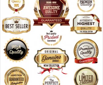Luxury Gold Premium Quality Labels Vector