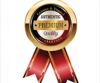 Luxury Golden Badge With Red Ribbon Vector