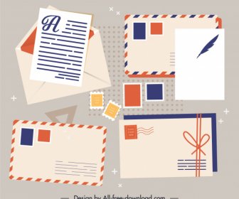 Mailing Design Elements Envelopes Stamps Sketch Classic Design