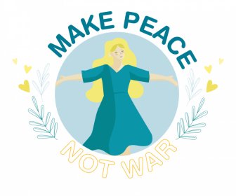 make peace not war typography logotype freedom girl flowers texts sketch