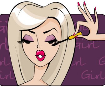 Make Up Girl Cartoon Illustration Free Vector
