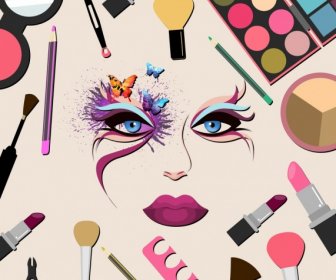 Elementos De Diseño De Accesorios De Maquillaje Multicolor De Diseño Plano