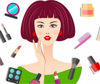 Makeup Advertisement Woman Accessories Icons Cartoon Design