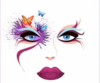 Make-up Gesicht Skizzieren Sie Bunte Plätschernden Aquarelle