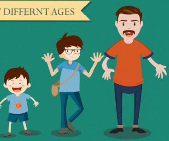 Male Ages Icons Various Stages Colored Cartoon Design