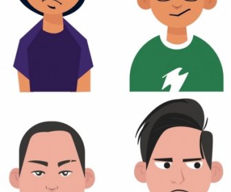 Male Avatar Icons Boys Men Portrait Colored Cartoon