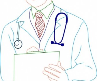 Médico Masculino ícone Colorido Desenho De Esboço