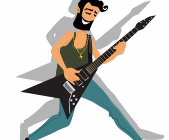 男性吉他手图标彩色卡通人物