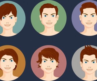 Male Hairstyles Collection Circle Isolation Colored Cartoon