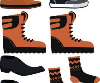 Male Outfits Icons Colored Flat Shoes Socks Sketch