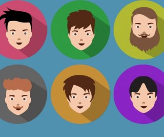 Male Portrait Icons Various Colored Hairstyle Design