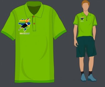 男性 T シャツ テンプレート ブラジル シンボル緑のインテリア デザイン