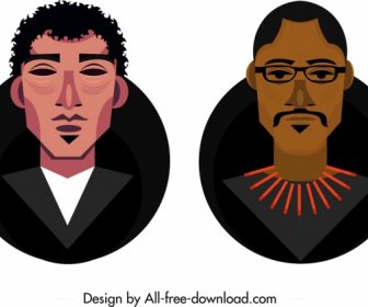 Mann Avatar Vorlagen Dunklen Farbigen Cartoon Entwurfsskizze