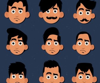 Man Hairstyles Collection Portrait Avatar Colored Cartoon
