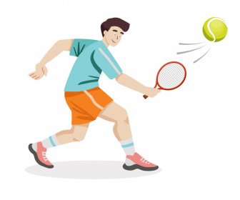 Man Play Tennis Icon Dynamic Cartoon Outline