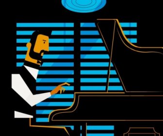 Man Farbig Spielt Klavier Zeichnung Cartoon-design