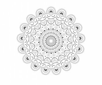 Mandala Botânica Elemento De Design Preto Branco Simétrico Repetindo Contorno De Forma De Círculo
