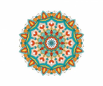 曼荼羅仏教のアイコンカラフルな対称的な花の錯覚円の形のデザイン