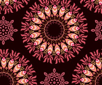   Template Pola Bunga Mandala Desain Retro Simetris
