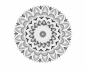 Mandala Flower Icon Negro Blanco Ilusión Simétrica Contorno