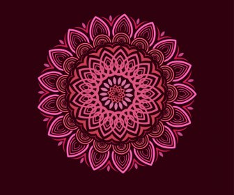 Mandala Flower Icon Dark Retro Symmetric Design