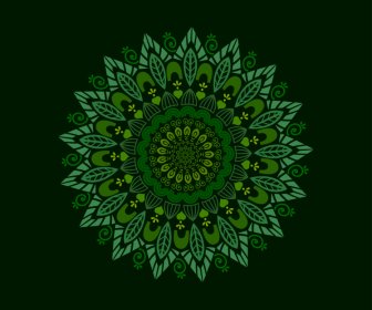 Mandala çiçek Simgesi Koyu Simetrik Dekorasyon