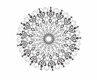 曼荼羅の花のアイコンフラットブラックホワイト対称繰り返し錯覚アウトライン