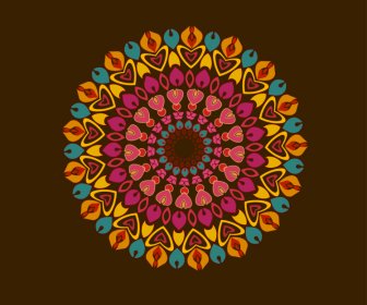曼荼羅の花のアイコン対称的な妄想的な繰り返し円の形をした装飾
