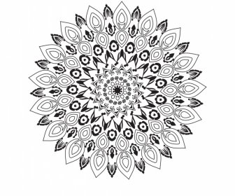  ícone Do Sinal De Mandala Preto Branco Plano Esboço De Ilusão Simétrica