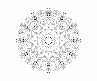 Mandala Sinal ícone Preto Branco Liso Simétrico Ilusão Esboço -2