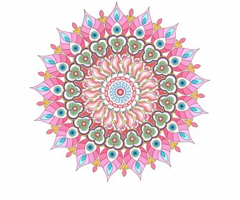 Ikon Tanda Mandala Dekorasi Delusif Simetris Berwarna-warni